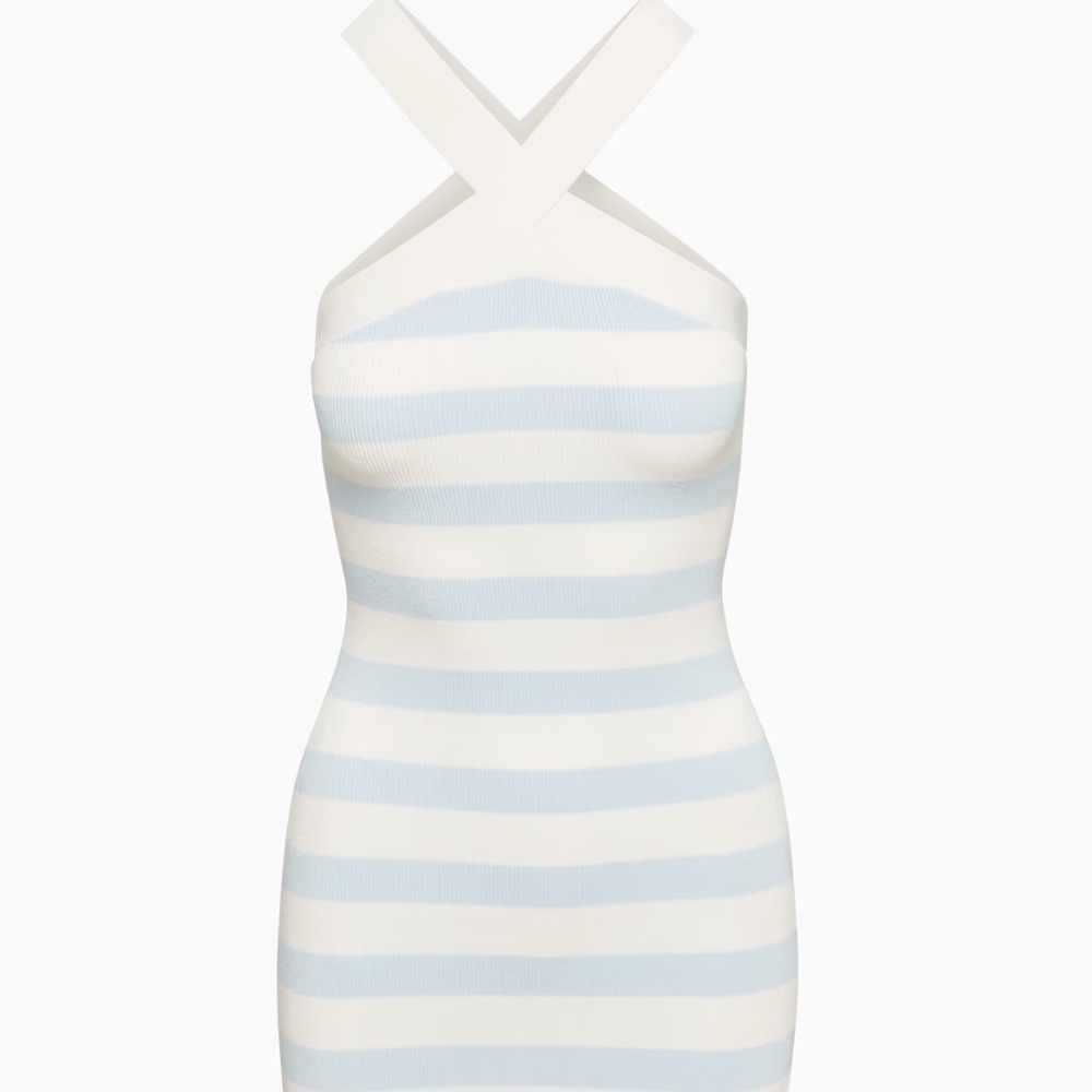 Babaton Criss Cross Dress - Blue and White S